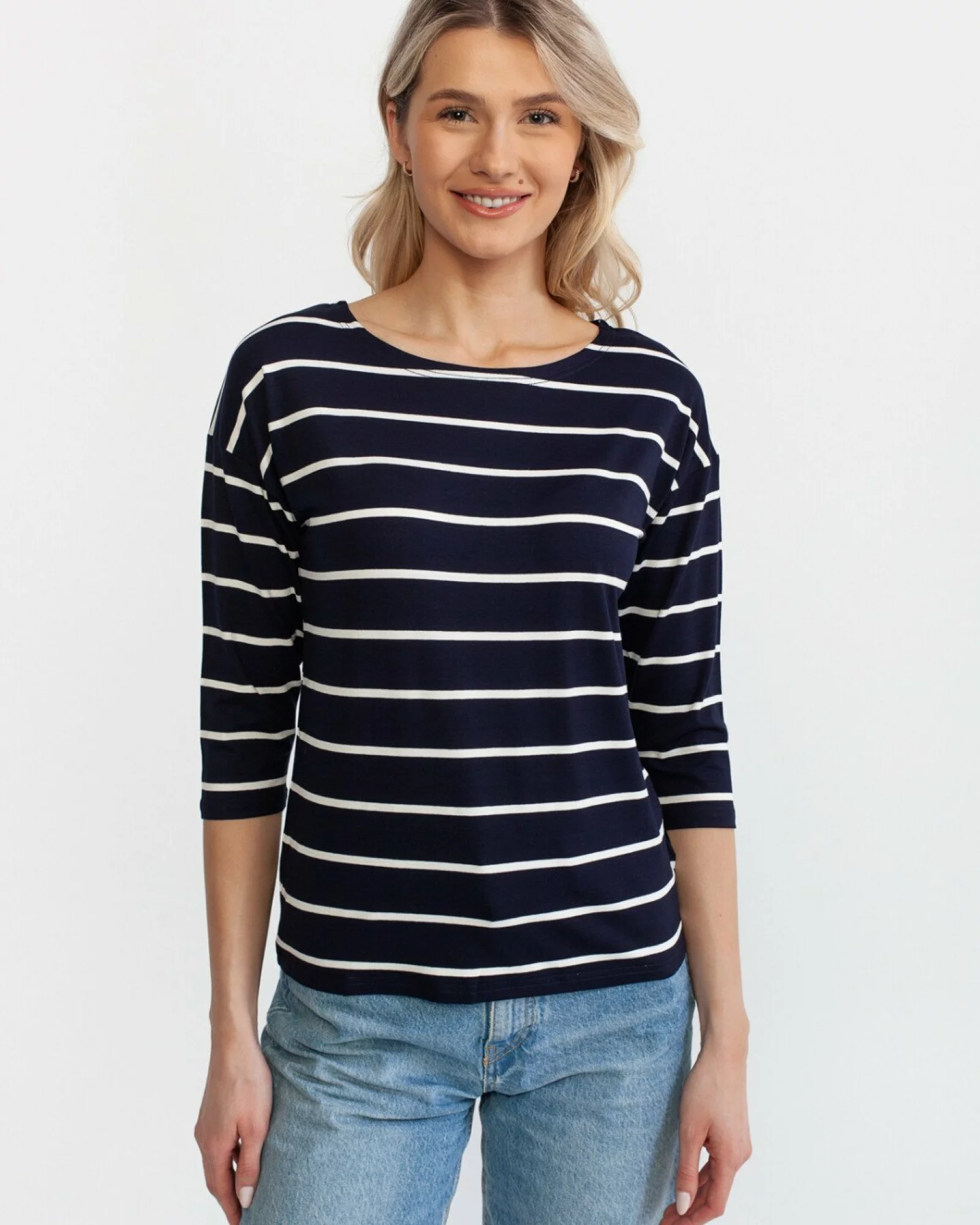 Bluză damă B.2250.Navy-Alb
